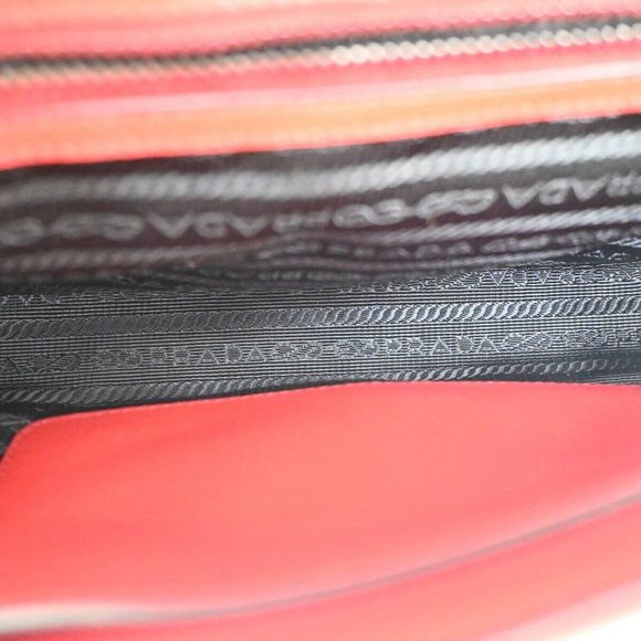 PRADA MILANO Logo Studs Chain Mini Shoulder Bag Calf Leather Fuoco Red 683RJ123 - Picture 4 of 16